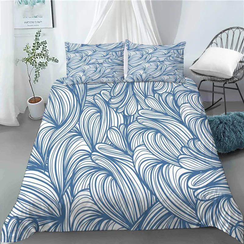 3D Japanese Wave Pattern Duvet Cover Set Fashion Polyester Quilt Cover With Pillowcase For Children Women Home Room Decor Gifts