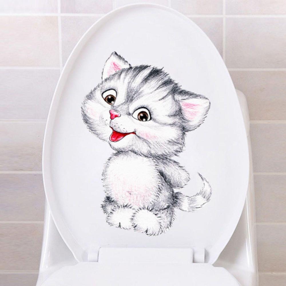 

Art Decal Toilet Home Decoration Cartoon Kitten Wall Sticker Bathroom Very Cute E