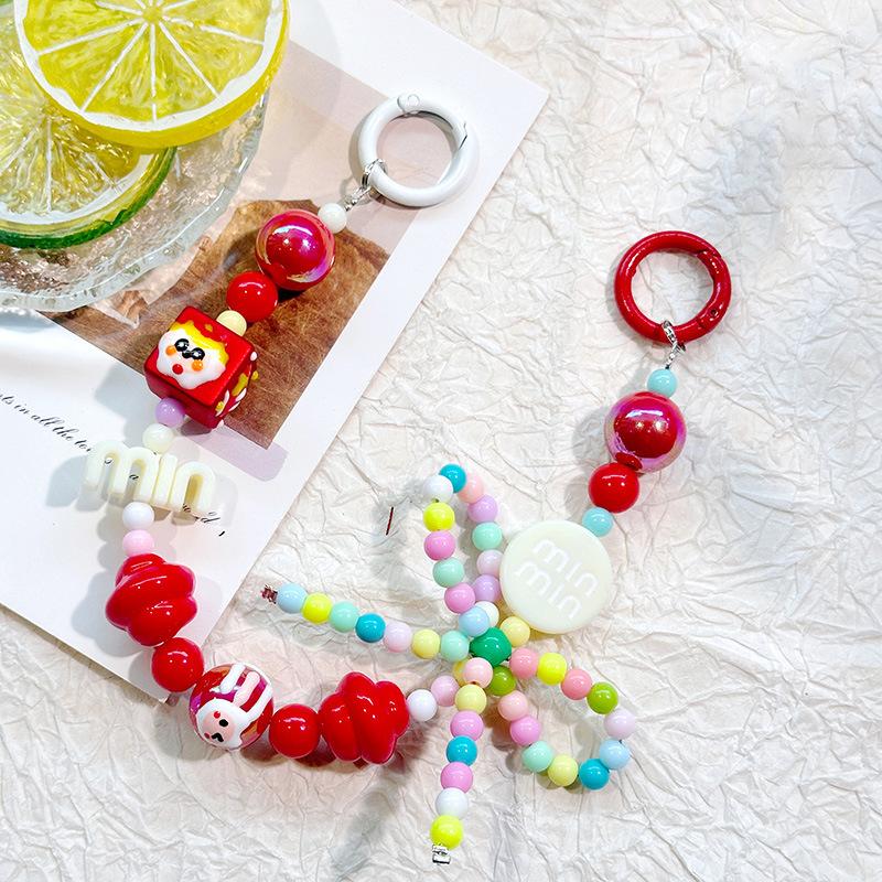 Candy Color Phone Buckle Beads Cute Lanyards  Bead Chain Pendant For Phone Strap