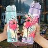 1PC Abstract Pink Splash Paint 750ml Color Plastic Sports Water Bottle Leakproof Flip Straw Lid Suitable for Sports Office Home Use