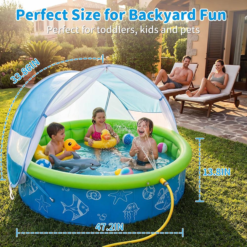 Kids' Foldable UV-Protected Splash Pool with Canopy & Sprinkler