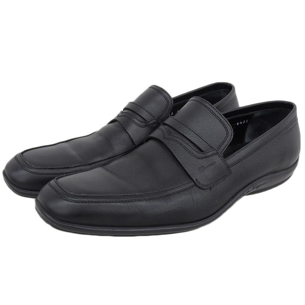 Salvatore Ferragamo Men's Leather Loafers, Black, Size 8.5, 81814 shoes 8 1/2 blackUsed