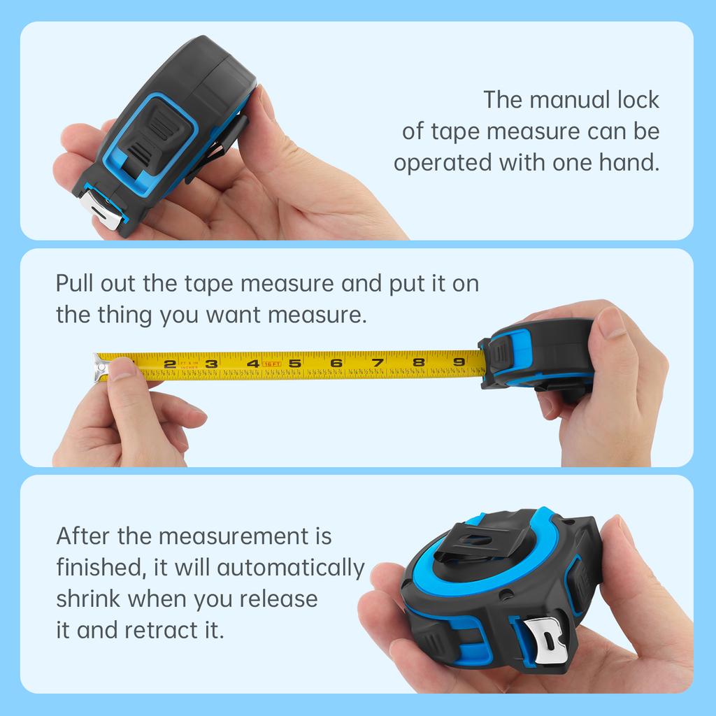 Imperial Self Locking Tape Measure 1/8 Inch Fraction Markings Two Sizes Heavy Duty Professional