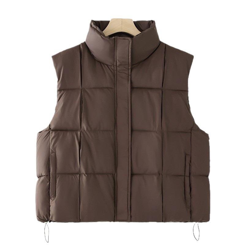New autumn and winter solid color zipper stand-up collar short cotton vest small man wearing thin student vest jacket Cang