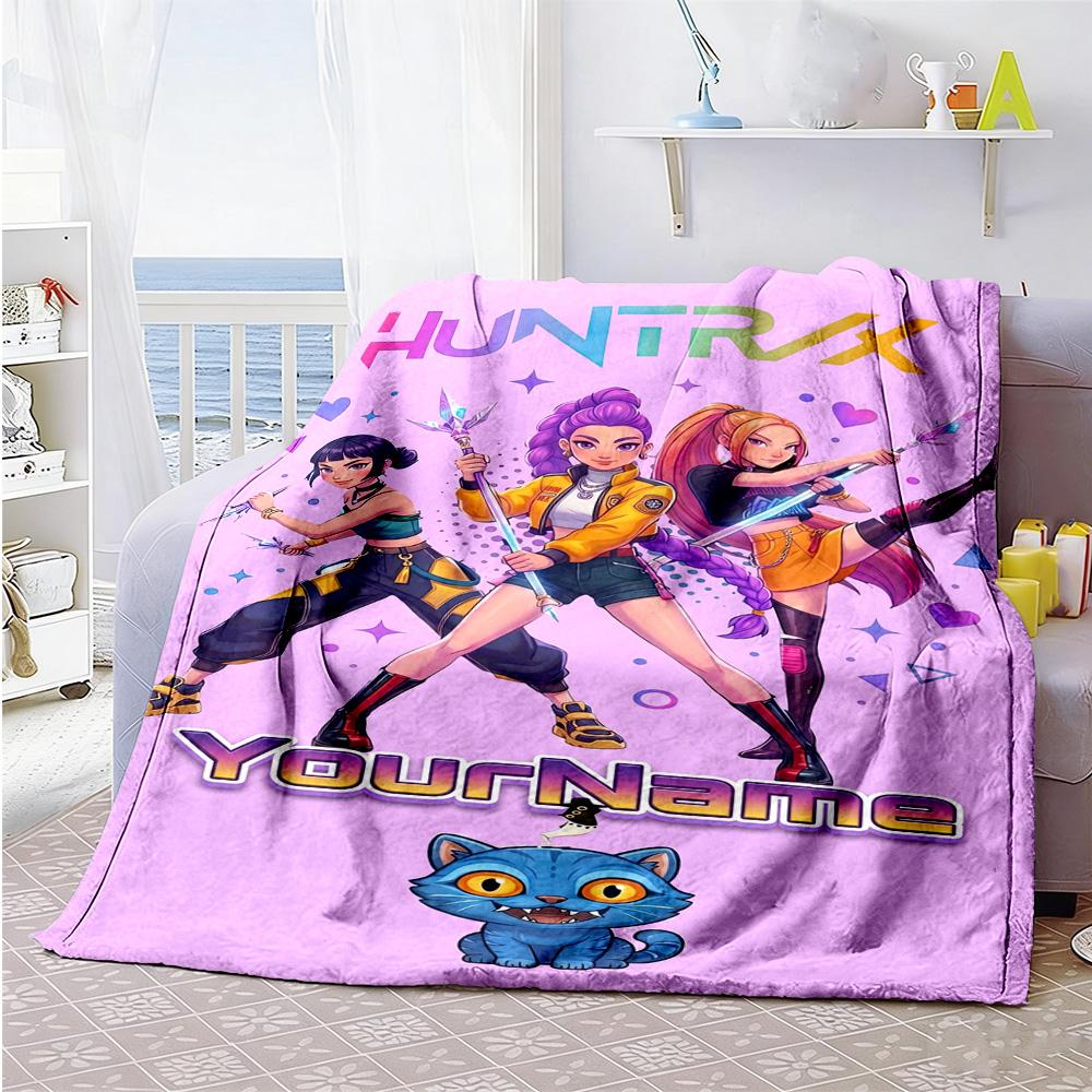 Demon Hunter Girls 2 Personalized Text Blanket Cozy Personalized Blanket Soft & Cozy Great for Couch Chair Bed Office All-Season Use