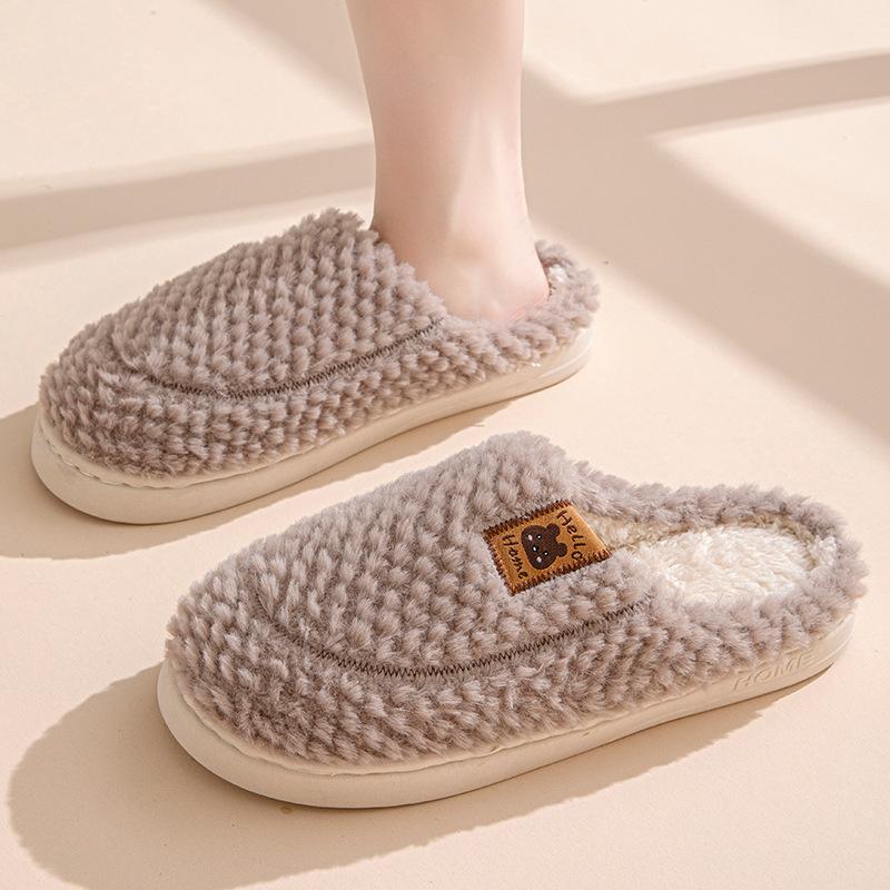 Cotton Slippers Women's Autumn New Velvet Warm Cotton Shoes Couple Home Hair Slippers Shoes Bag Head Cotton Mop