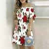 Women Plus Size White Off Shoulder Short Sleeve Floral Printed A Line Dress With Tie Cuff