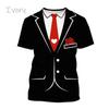 Summer Men's TuxedoRetro Tie Suit  Bow Tie 3d Print T-shirt Casual Short-sleeved Street Funny Fake Suit Top
