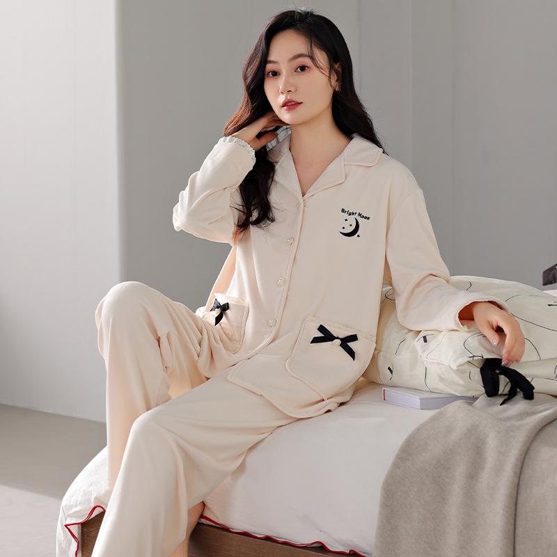 Pajamas Women'S Autumn And Winter Long-Sleeved Island Fleece High-End Fleece Thickened Coral Fleece Spring And Autumn Loungewear