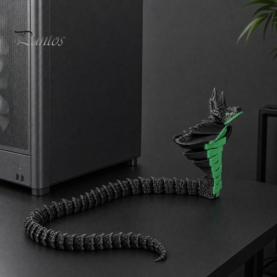 Flexible Joint Snake Toy Ornament, 3D Printing Poseable Figure with Movable Reptile Home Decor Joints Postures, Dark Themed Animal Desktop Collection