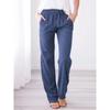 Women Drawstring Waist Wide Leg Loose Cotton Linen Pants