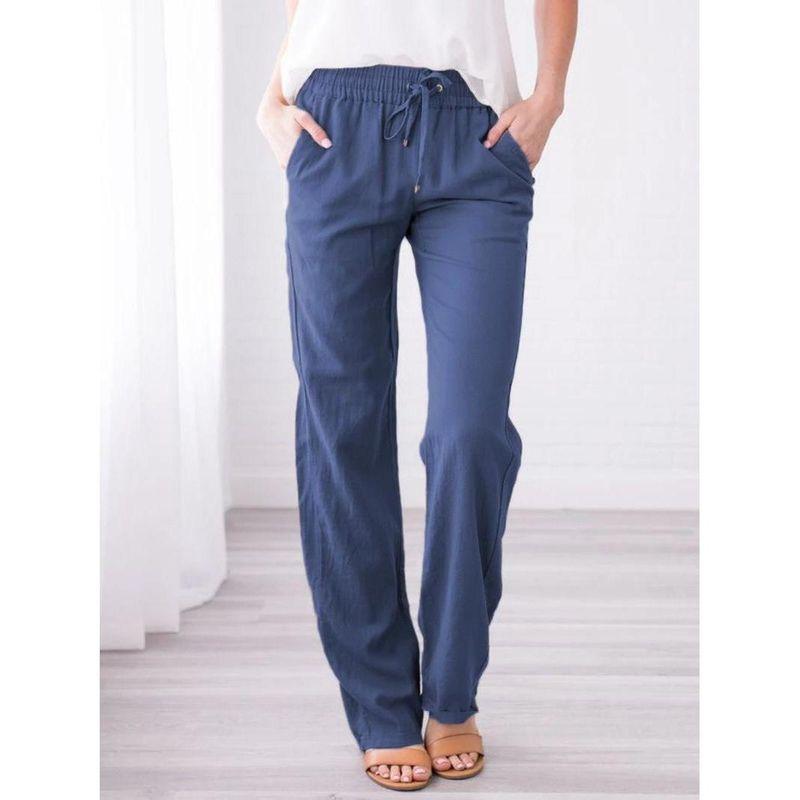 Women Drawstring Waist Wide Leg Loose Cotton Linen Pants