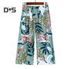 2 Pcs/Set Women Vest Pants Set Flower Print Round Neck Sleeveless Loose Pleated Elastic Waist Wide Leg Casual Homewear Mid aged Mother Pajamas Set