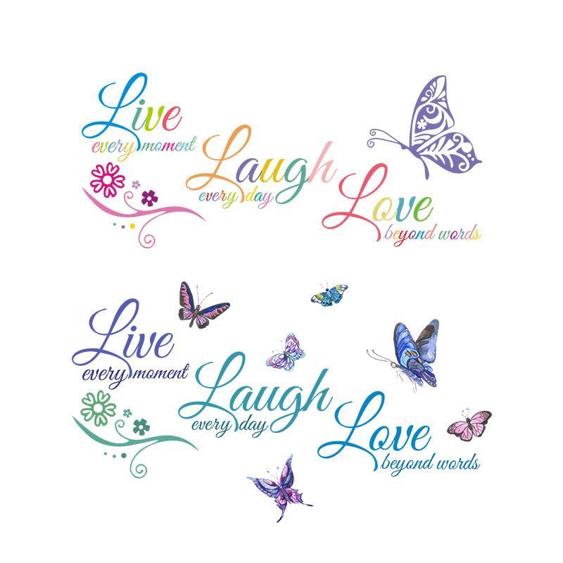 Vibrant Live Laugh Love Quote with Butterflies Wall Sticker for Bedroom Home Decor Removable Self-Adhesive Decal