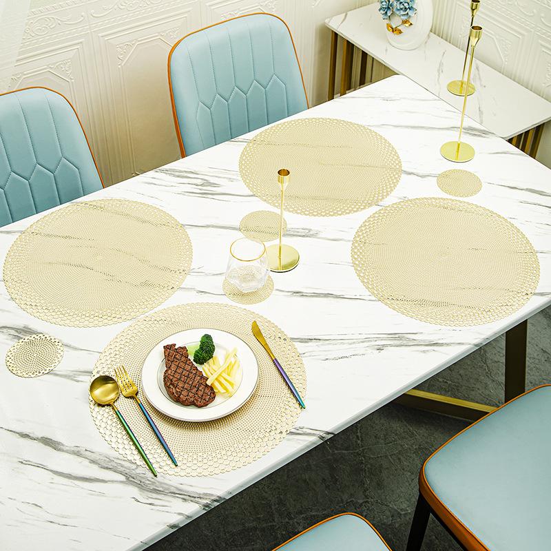 PVC Dining Coaster Set Decorative Table Mat PVC Bronzing Kitchen Supplies Antislip For Restaurant Pure Color Western Food CushionTable Decoration Mat