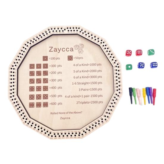 Farkle Dice Tray Kit Wooden Tray, with 6 Dice, 8 Colorful Pegs, Multi-player Interactive Family Board Game Game, Classic Tabletop for Travel