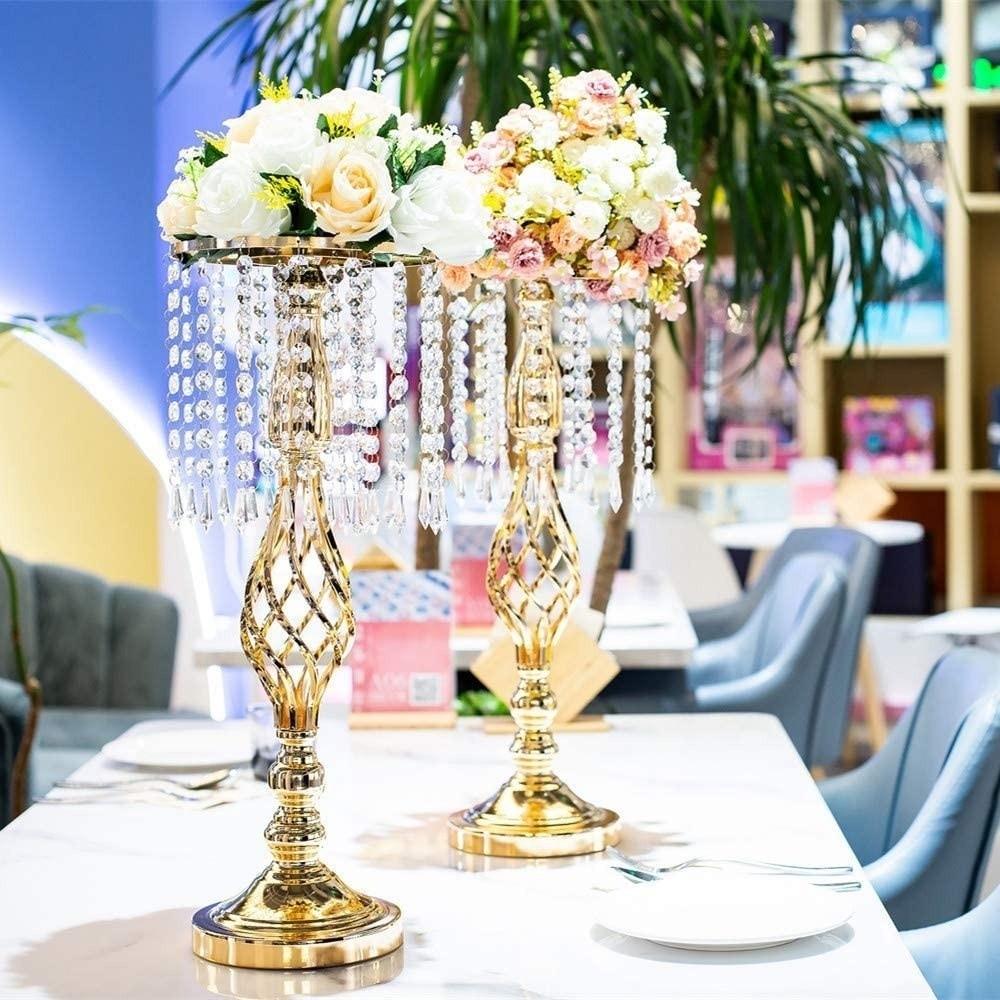 Retro Kristall Kerzenhalter Goldene Blumenvase Lead Road Kerzenständer Hochzeitsmittelstück