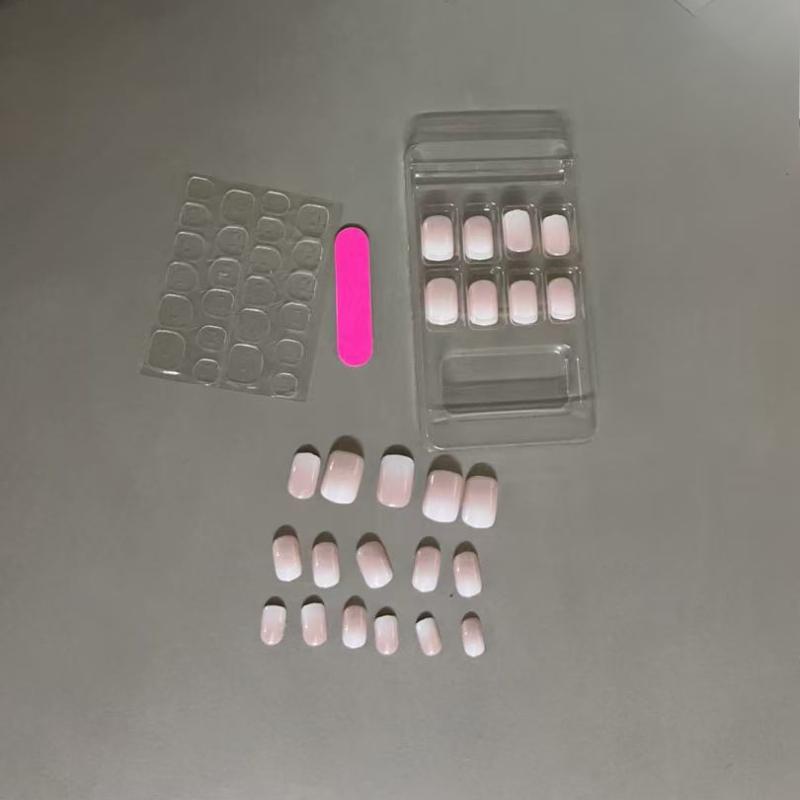 

1 набор глянцевых коротких квадратных круглых патчей, красивые в носке, нейл-арт, градиент из светлой пудры, накладные патчи для ногтей, можно использовать повторно