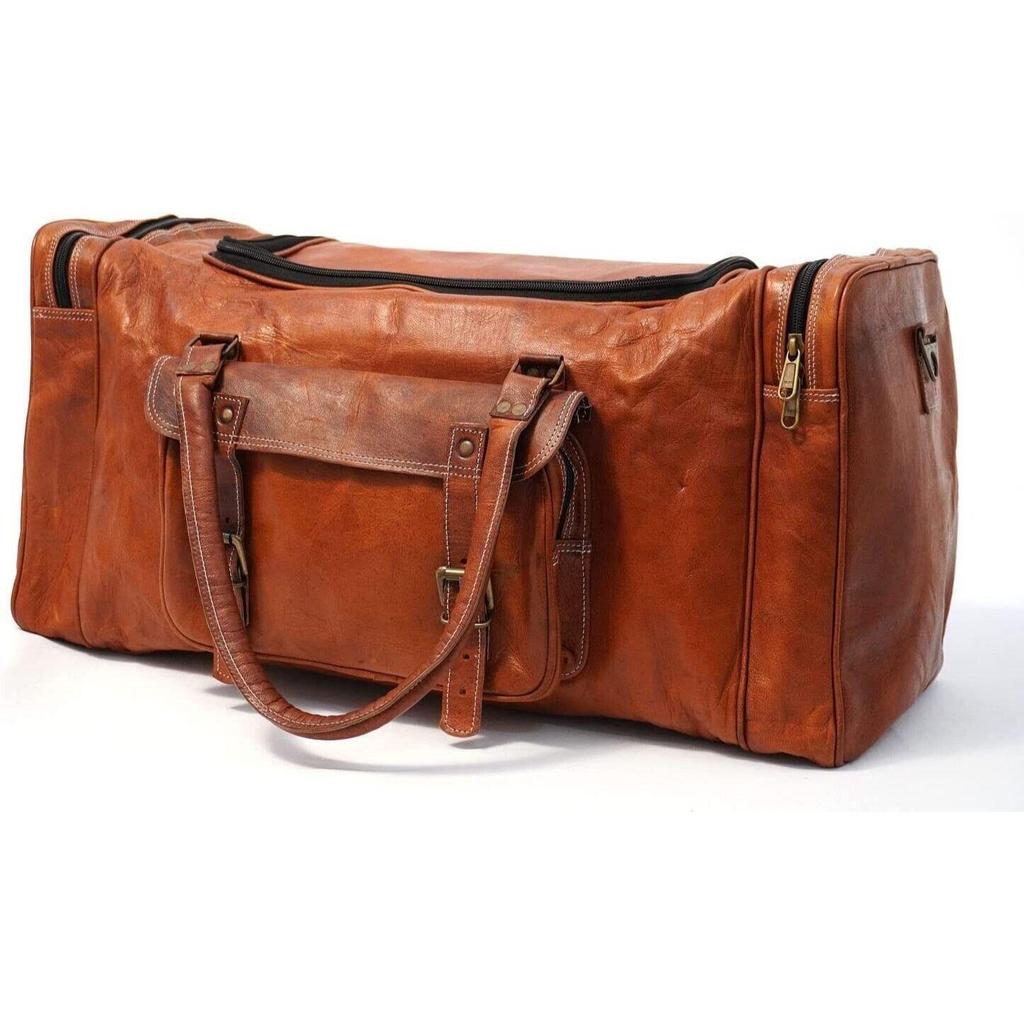 Men's Travel Bag Genuine Goat New Leather Duffel Luggage Sport Weekend