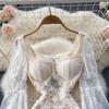 Frence seksowna koronkowa przezroczysta sukienka jednoczęściowa damska elegancka latarnia rękaw elegancka Mini sukienka Lady słodka impreza urodzinowa projektowanie mody odzież 2024