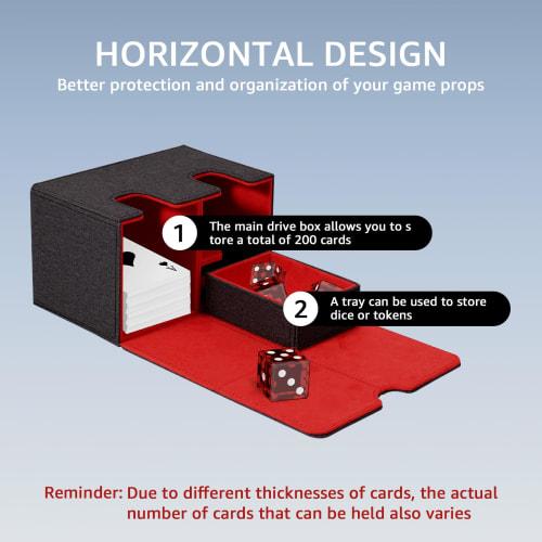 Powanfity Deck Case, Trading Card Case, Deck Box, Storage Box with Dice and Damage Counter Holder, Magnetic, Leather, Fits Approximately 200 Cards, Co