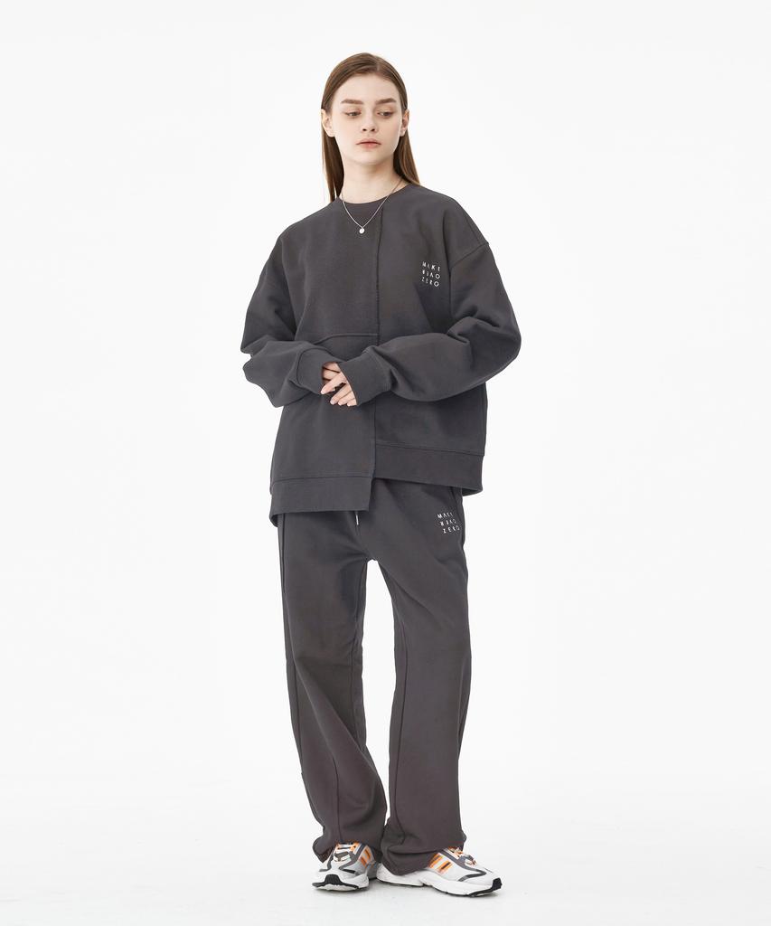 MOZMOZ Reverse Asymmetrical Cut Terry Heavy Brushed Sweatshirt Charcoal