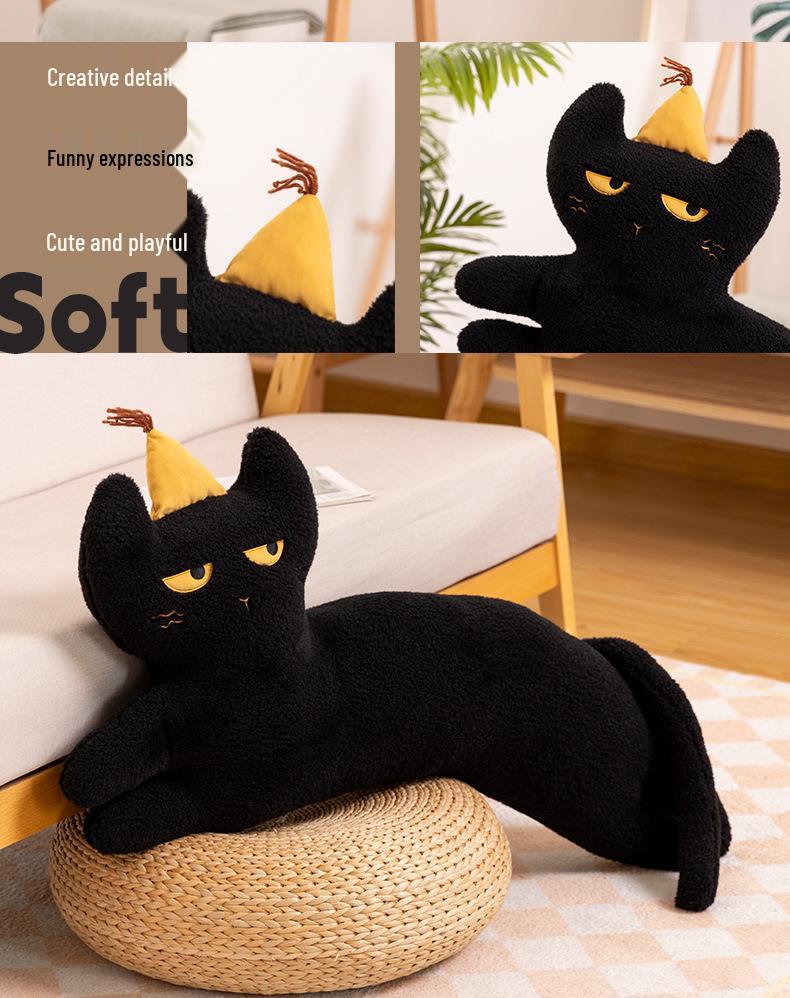 Black & White Coco Cat Plush Pillow - Cute Kitten Cushion & Sofa Backrest