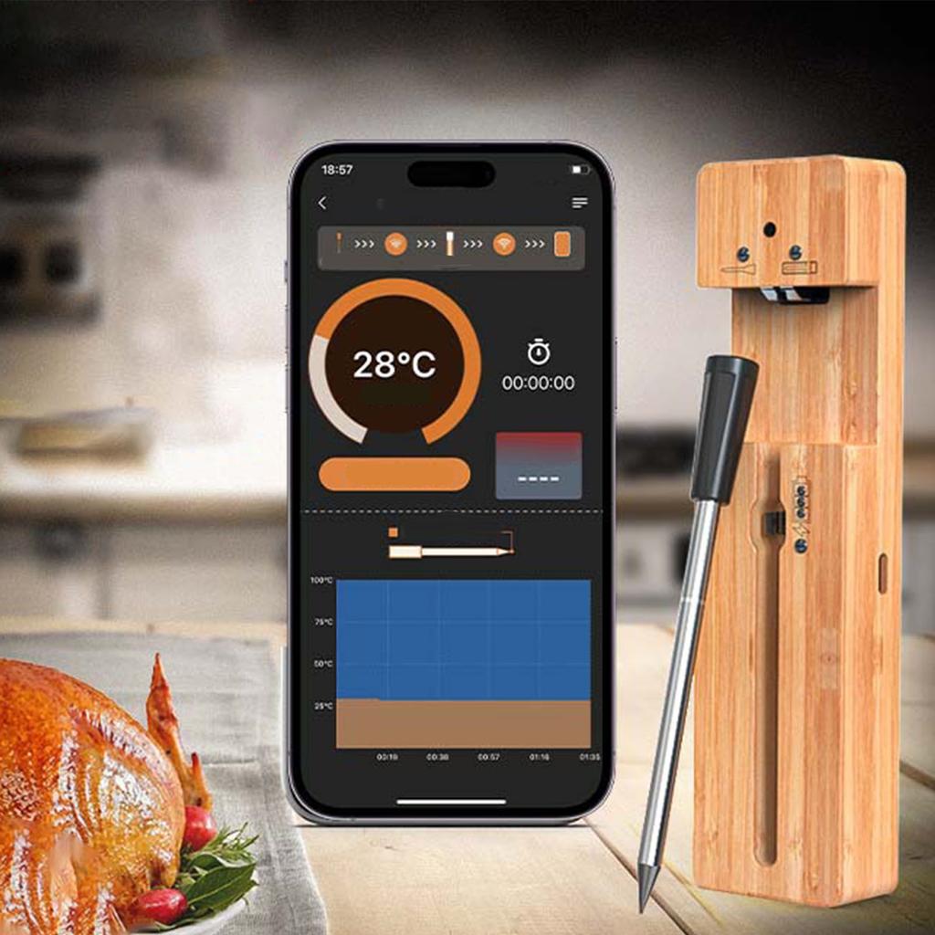 Wireless Meat Thermometer Bluetooth Connection APP Monitoring IPX7 Smart Food Thermometer for Oven