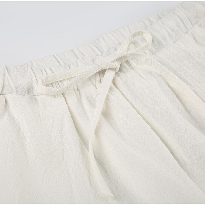 Casual Basic White Pants Women Baggy Low Waist Straight Trousers Solid Color Thin Linen Wide Leg Pantalones Ladies Spring Summer Trouser