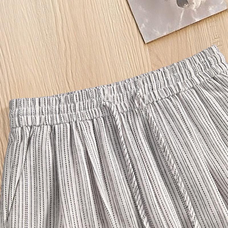 Women's Linen Blend Striped Drawstring Wide Leg Pants