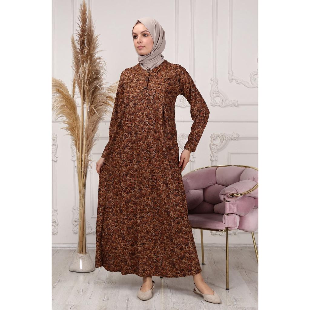 Winter Fabric Floral Patterned Hijab Dress