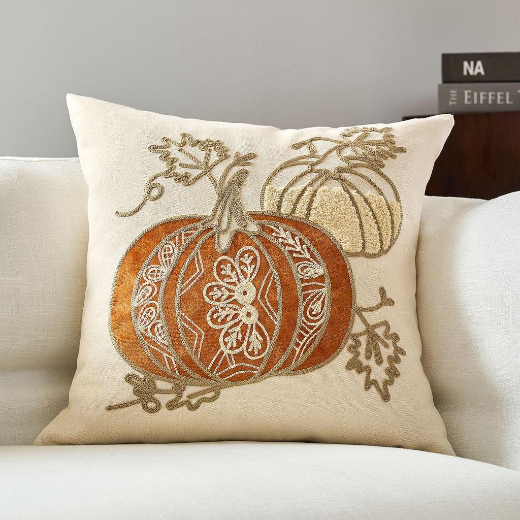 Autumn Maple Leaf Pumpkin Pillowcase for Thanksgiving & Halloween Decor