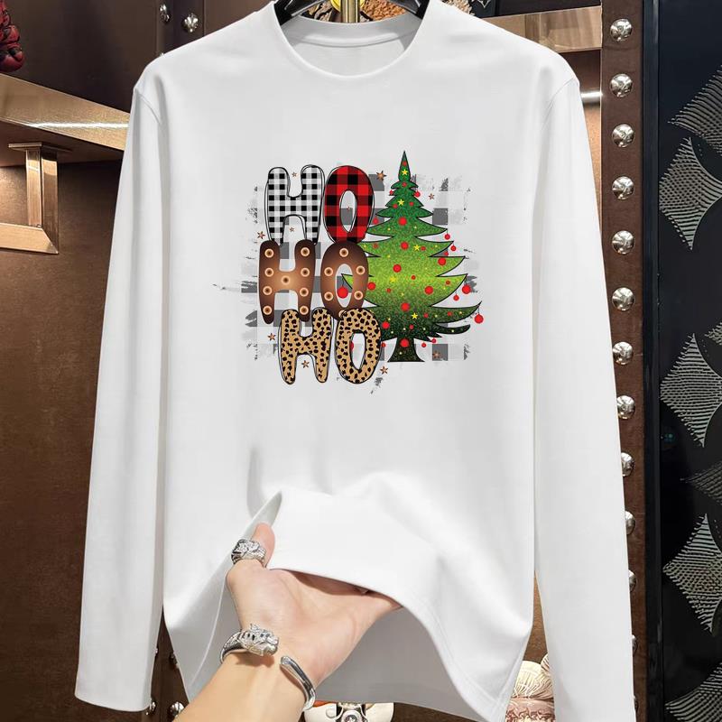 (Asian Size) Style Trend Lovely Christmas New Year Graphic Tee Print T Shirt Women Autumn Winter Casual Fashion Top Clothing Long Sleeve T-shirts