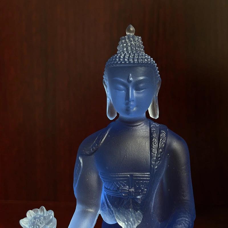 Blue Coloured Glaze Medicine Buddha Buddha Statue Ornament, Light Buddha Buddha Home Worship, Buddha Hall Decoration