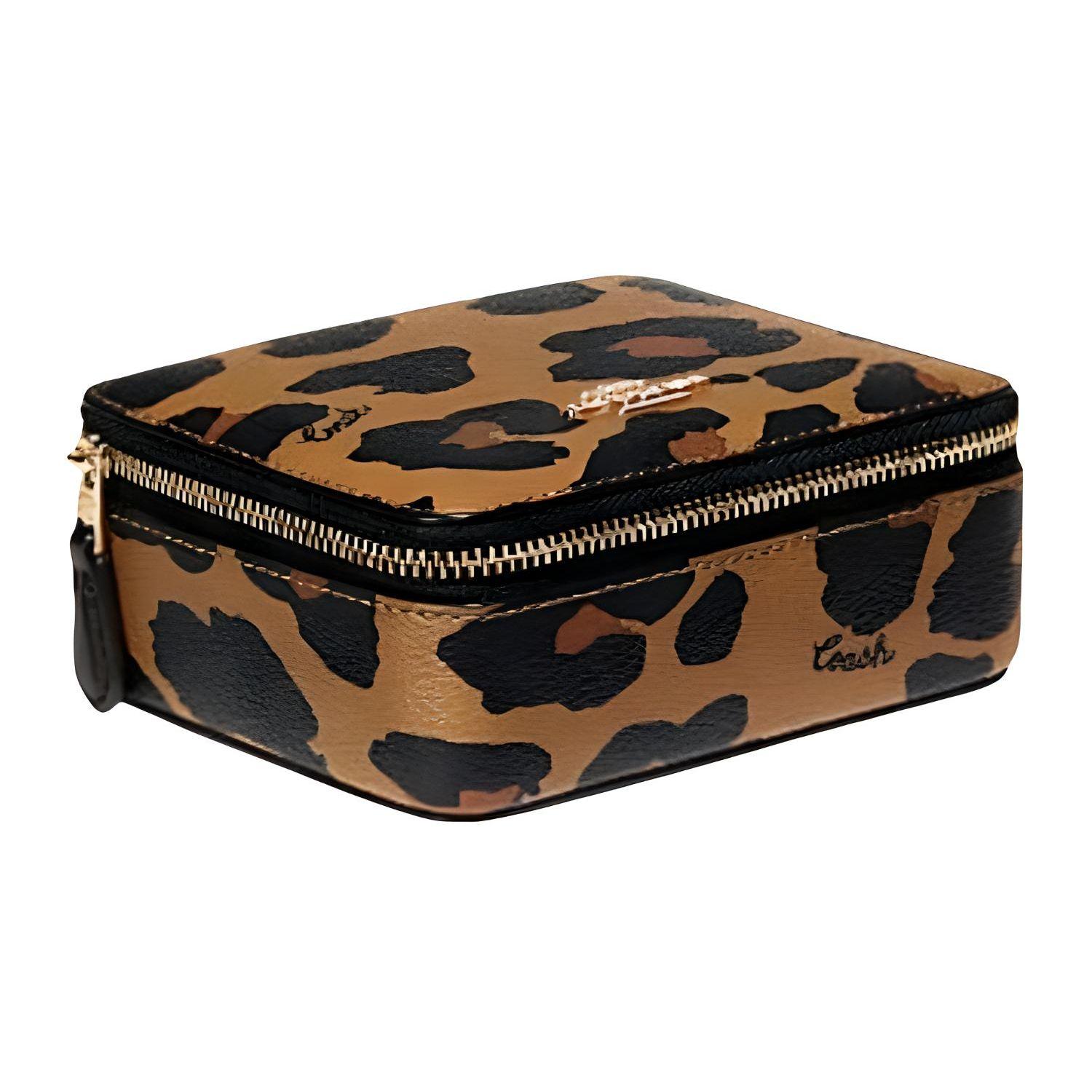 

Coach Jewelry Box 13 Leopard Print Zipper Closure Canvas And Smooth Leather Storage Makeup Case Mini Women accessories Black Brown C8081G-IMLQD Black