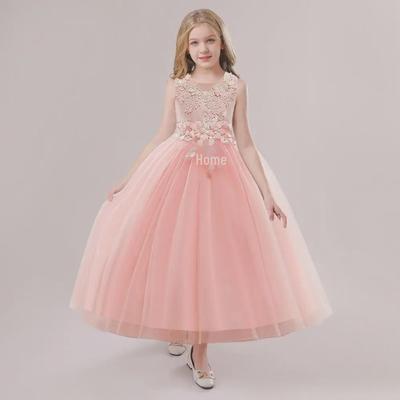 Girls' Embroidered Lace Flower Princess Dress
