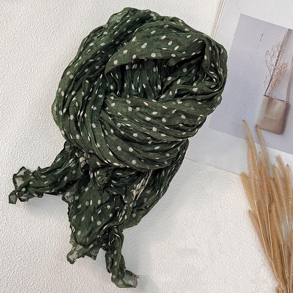 New Retro Literary Imitation Cotton And Linen Pleated Thin Versatile Shawl Small Floral Scarf Yarn Japanese Fashion Trend