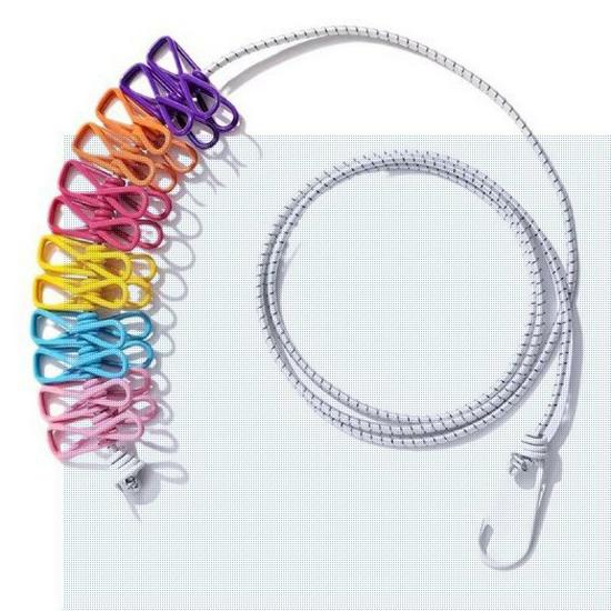 Portable No-Punch Travel & Home Clothesline with Storage Clips for Drying and Outdoor Use