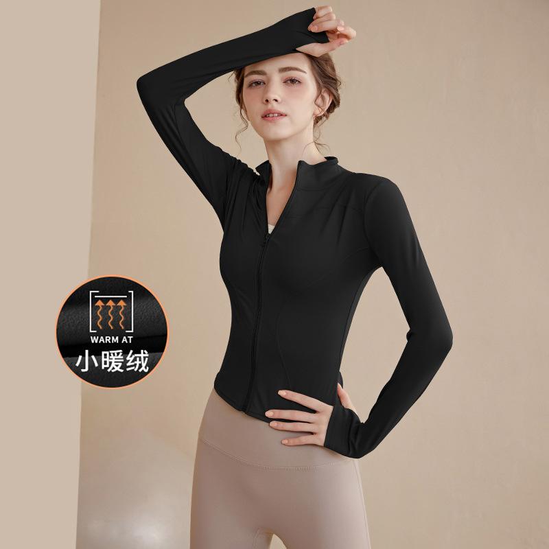 Fleece sports jacket women s spring fitness slim quick-drying fitness clothes yoga pilates training yoga clothes top S