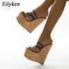 Fashion Eilyken Summer Outdoor Open Pinch Toe Platform Wedge Women Slippers Fashion Narrow Band High Heels Flip Flops Shoes