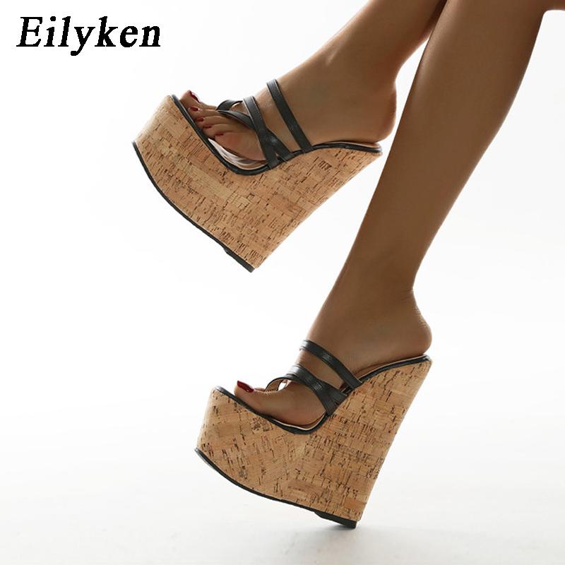 Fashion Eilyken Summer Outdoor Open Pinch Toe Platform Wedge Women Slippers Fashion Narrow Band High Heels Flip Flops Shoes