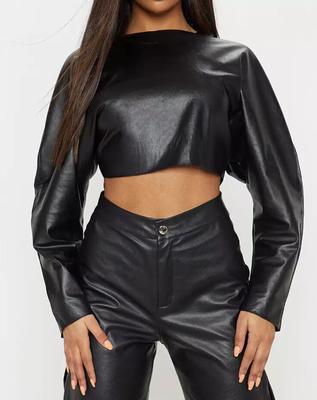 Party Wear Leather Women's Top Black Party Wear Handmade Lambskin Stylish Casual