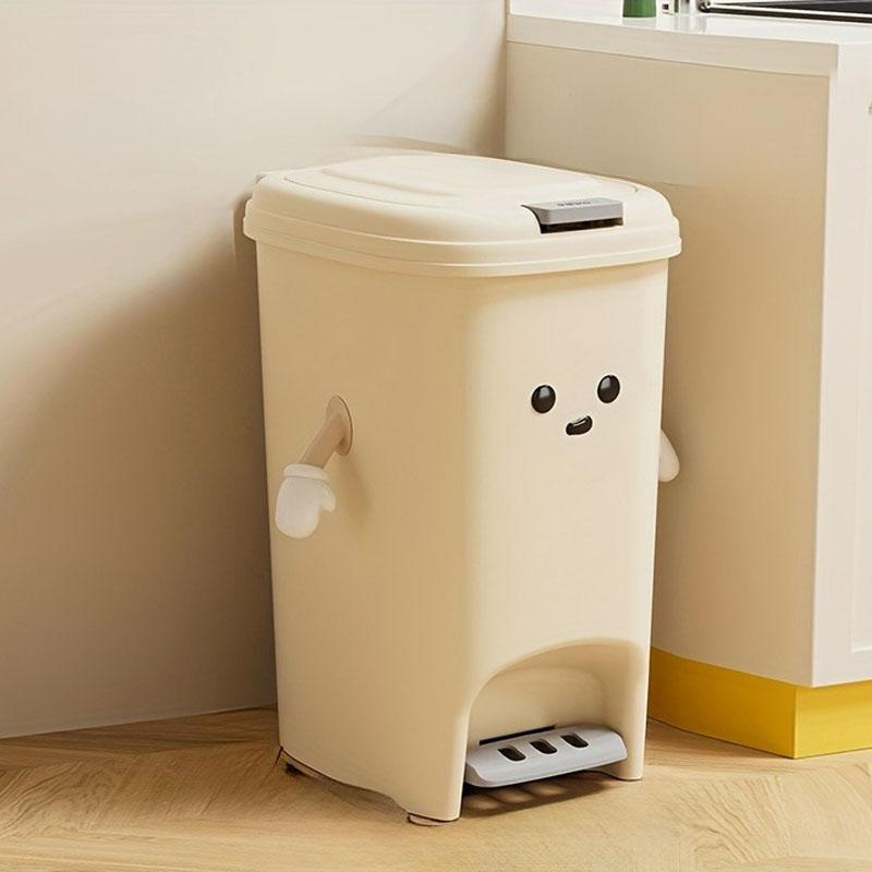 Cute Creative Double Pedal Trash Can for Kitchen and Living Room - Big Capacity and Cream-colored Paper Basket