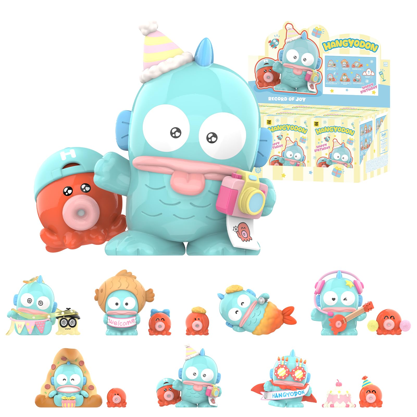 

TOP TOY Sanrio Characters Hangyodon Happy Birthday Series Box of Gachapon Blind Box Figure Soft Vinyl PVC Premium Toy Birthday Present Christmas Gift