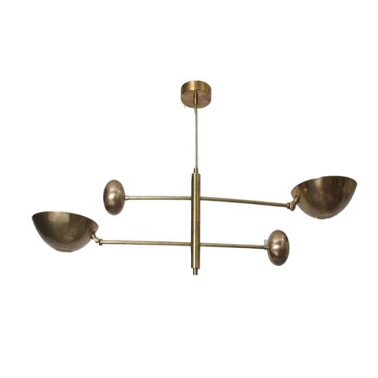 2 Light Pendant Mid Century Modern Raw Brass Sputnik Chandelier Light Fixture
