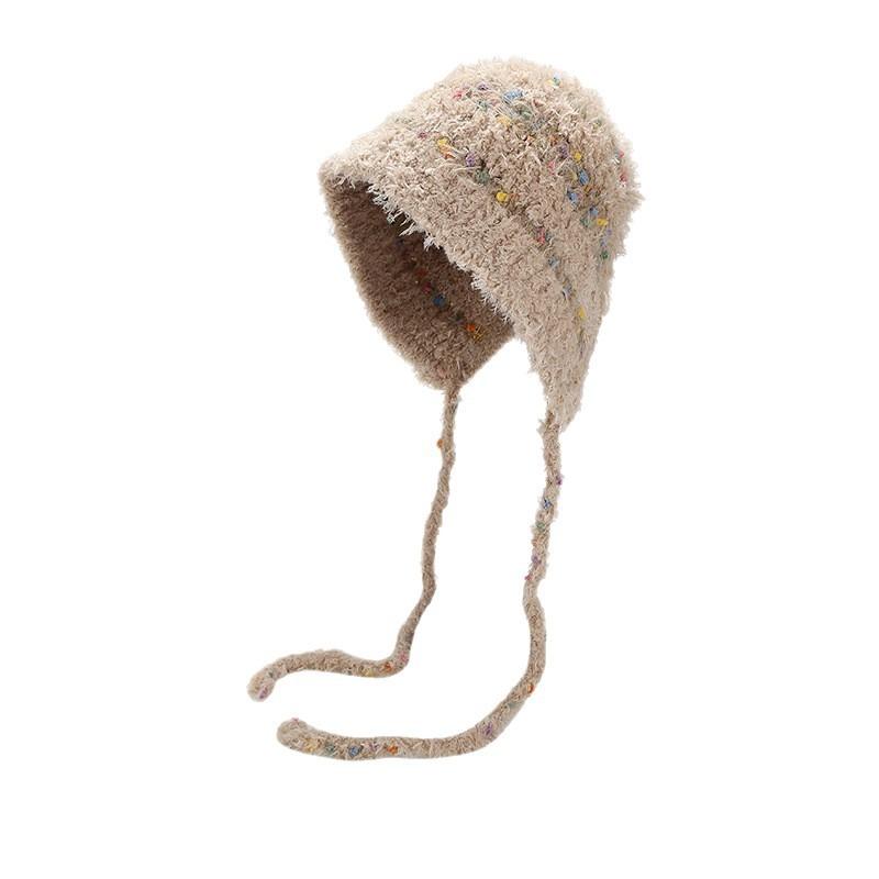 Autumn and winter rainbow candy beans plush wool hat women's plush hat thickened bag head, ear protection hat, warm knitted hat
