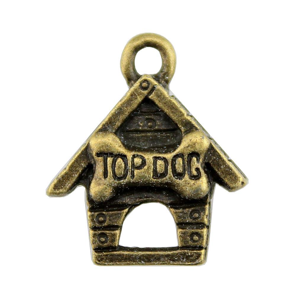 

19x16mm Top Dog House Подвески Античный бронзовый цвет Мужчины Ювелирный бренд: WYISYWG 10 шт.