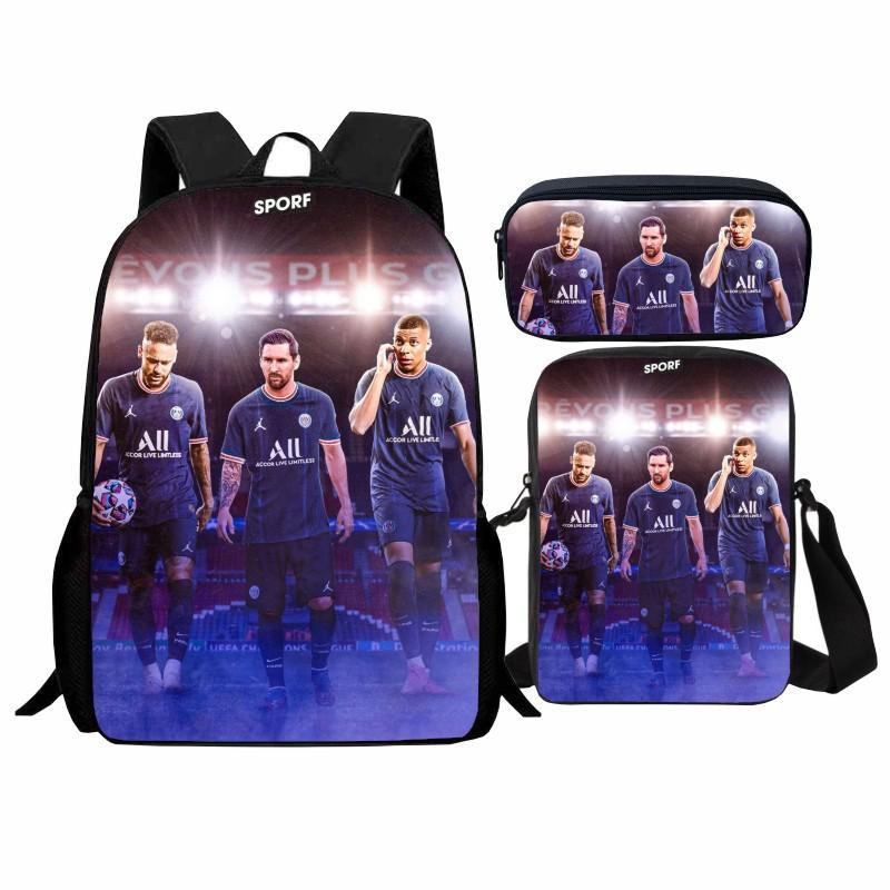 Printed Football Star Student Schoolbag Three-piece Set, Casual Cr7 Backpack, Messenger Bag, Pencil Bag, Men and Women