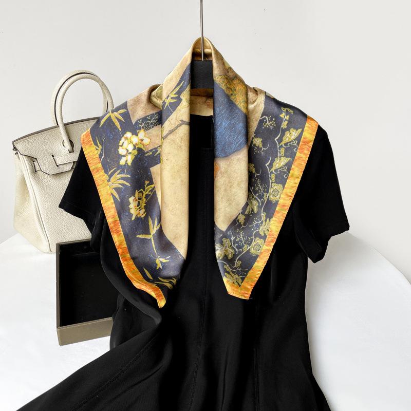 70Cm Silk Scarf Neck Small Square Scarf Women'S Spring And Summer Temperament Versatile Silk Scarf High-End Fashion Thin Scarf