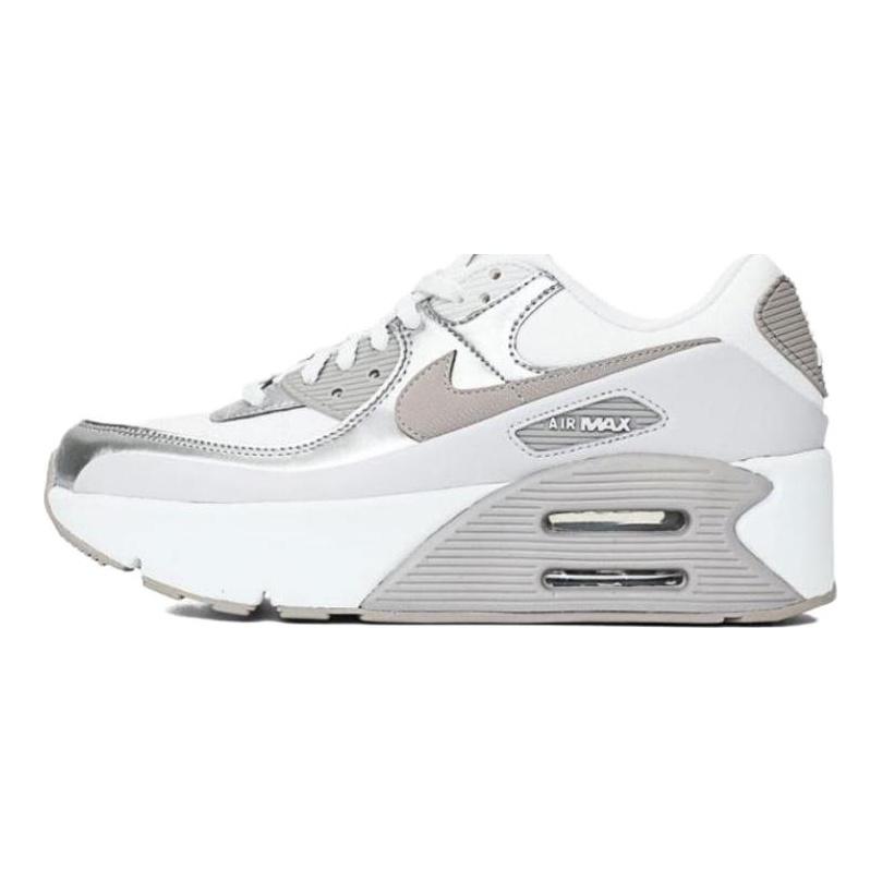 Nike Air Max 90 LV8 Zirve Beyazı Geniş Gri Metalik Platin Kolej Grisi Kadın Spor Ayakkabı Günlük Ayakkabı IB0170-101